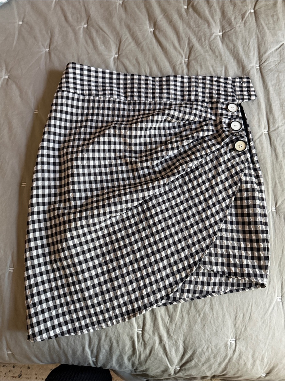 Zara Black & White Gingham Wrap Mini Skirt